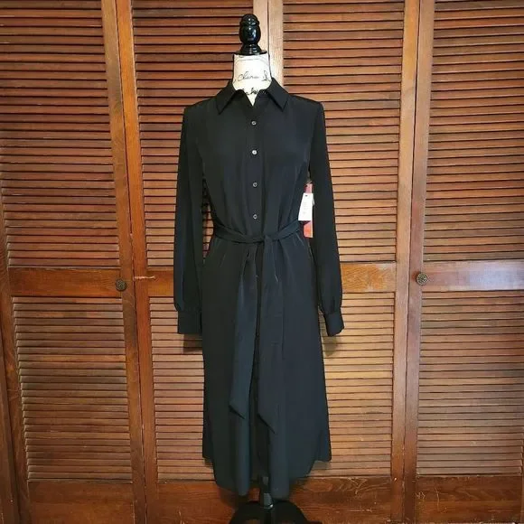 New LDT Adrienne Button Front Belted Midi Shirt Dress - Picture 3 of 10